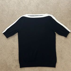 RALPH LAUREN boat neck black short sleeve shirt with white stripe in medium